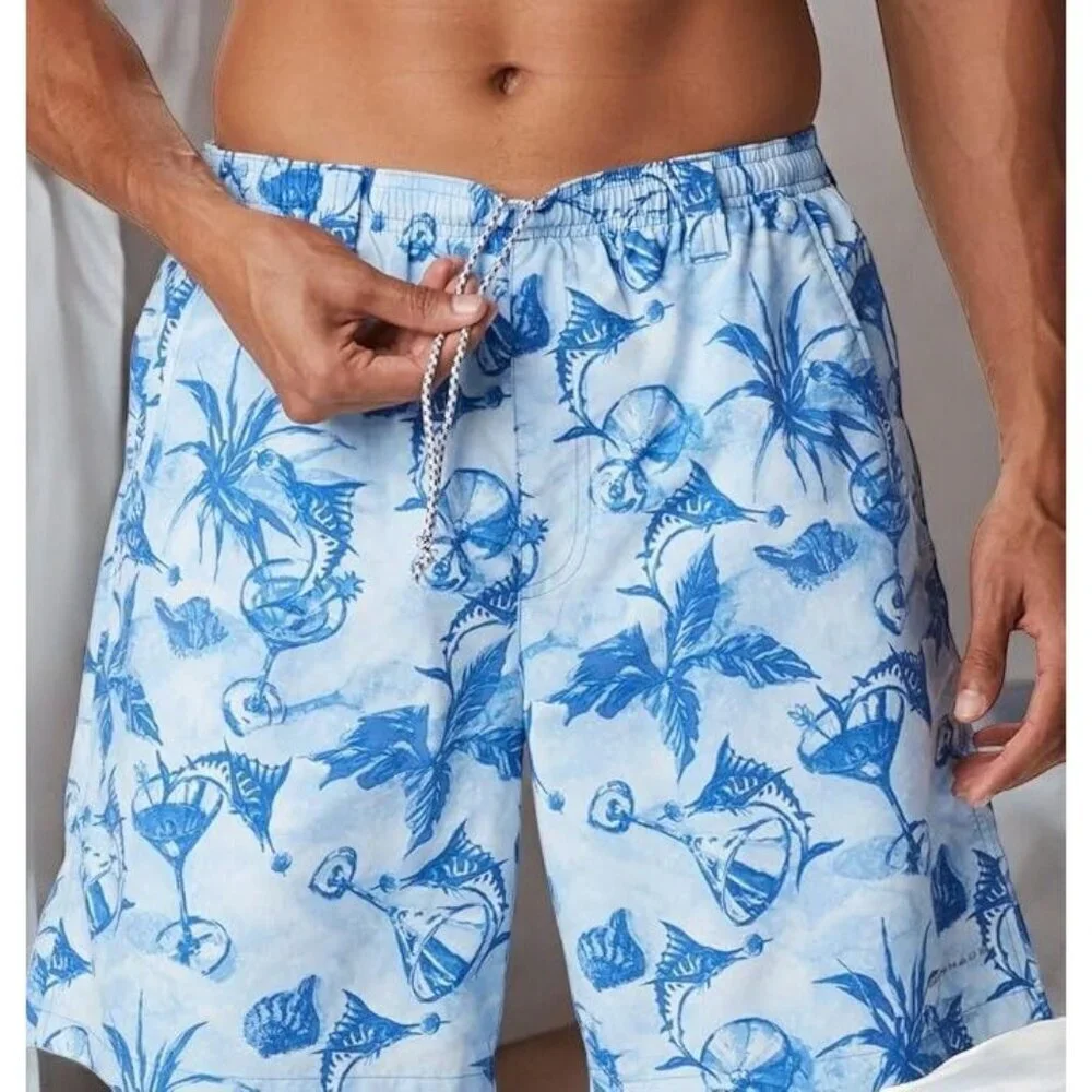 Columbia Backcast UPF 50 Mens Swim Trunks Blue Martini Marlin Print XL